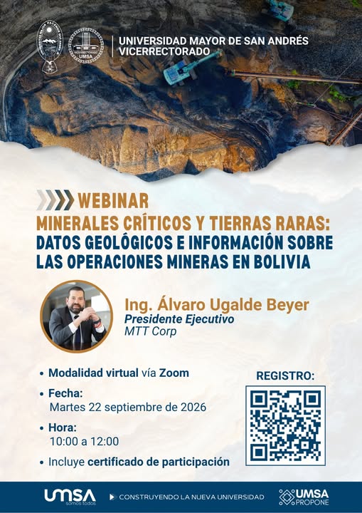 WEBINAR | MINERALES CRÍTICOS Y TIERRAS RARAS: DATOS GEOLÓGICOS E INFORMACIÓN SOBRE LAS OPERACIONES MINERAS EN BOLIVIA